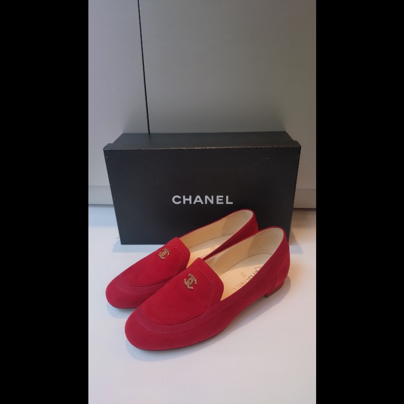 Chanel 紅麂皮女平底鞋-2