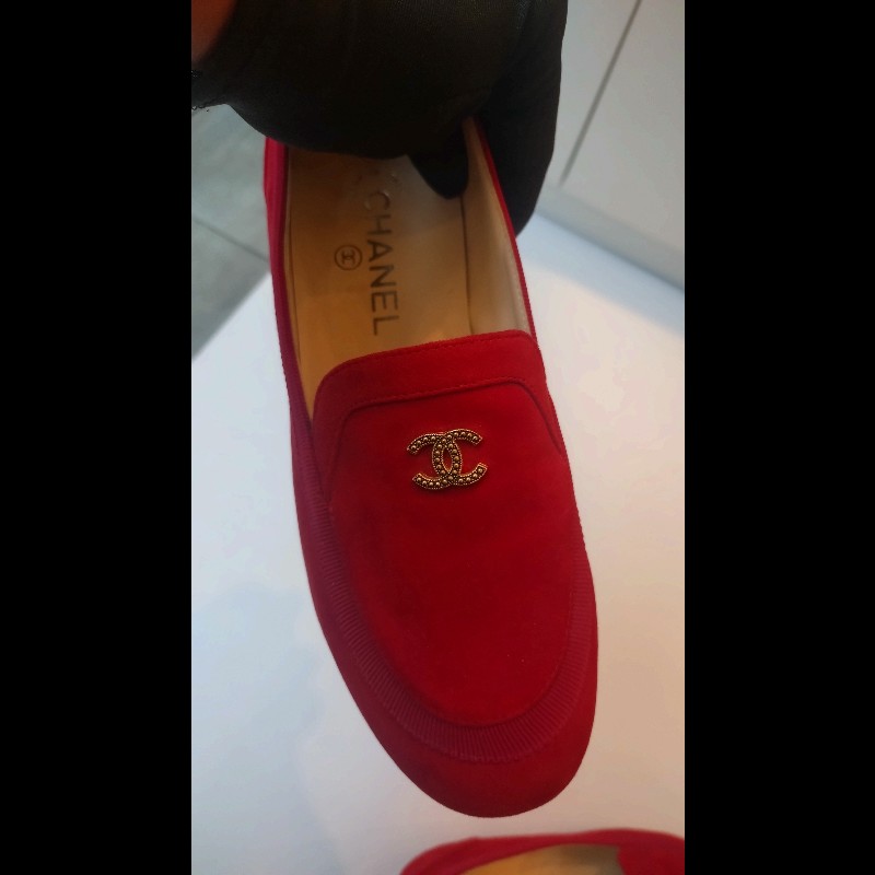 Chanel 紅麂皮女平底鞋-4