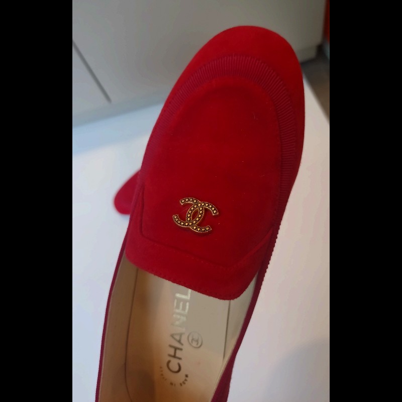 Chanel 紅麂皮女平底鞋-5