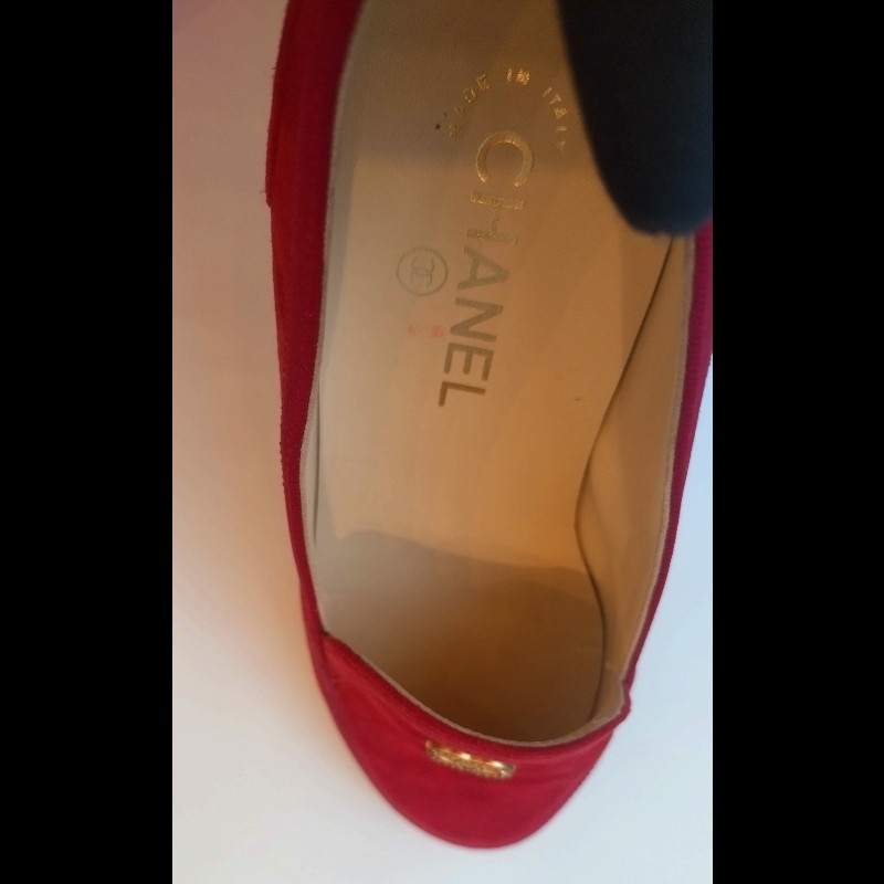 Chanel 紅麂皮女平底鞋-12