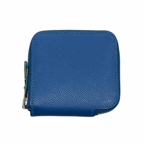 HERMES 愛馬仕 SILK IN 絲巾零錢包 EPSOM 普皮 藍色 銀釦
