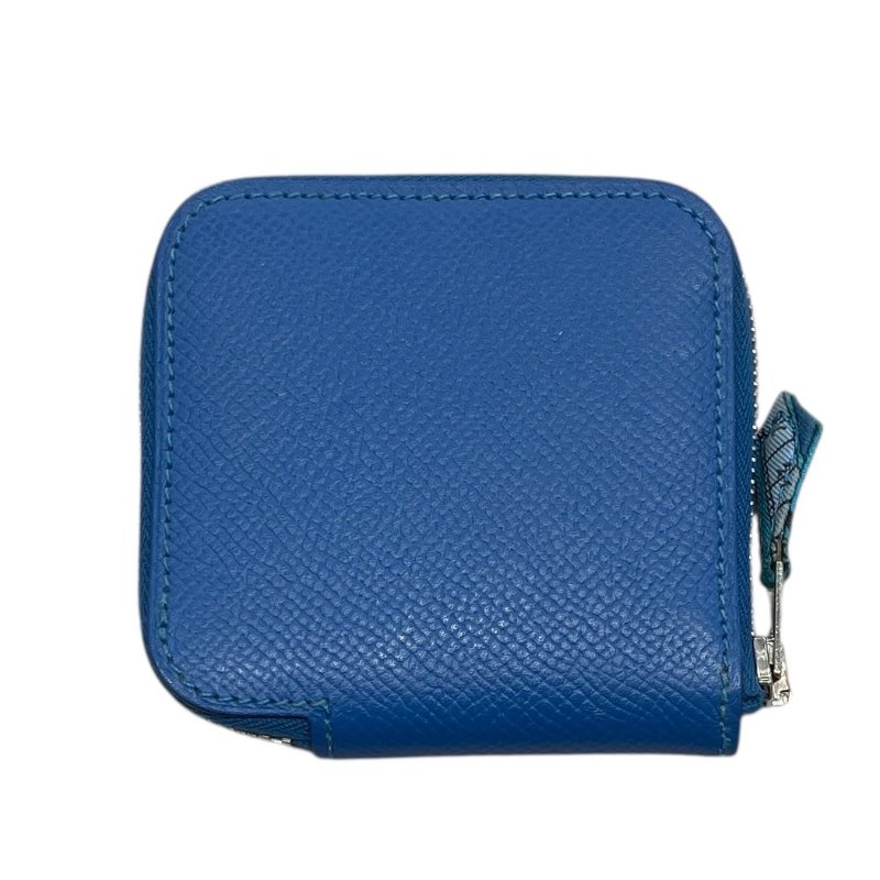 HERMES 愛馬仕 SILK IN 絲巾零錢包 EPSOM 普皮 藍色 銀釦-1