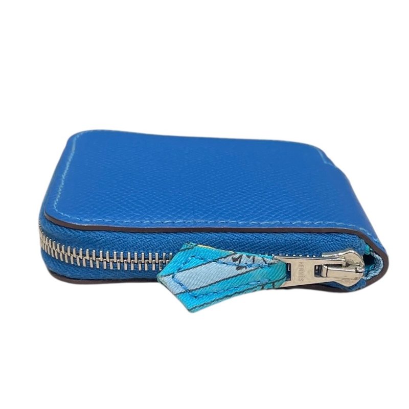 HERMES 愛馬仕 SILK IN 絲巾零錢包 EPSOM 普皮 藍色 銀釦-2