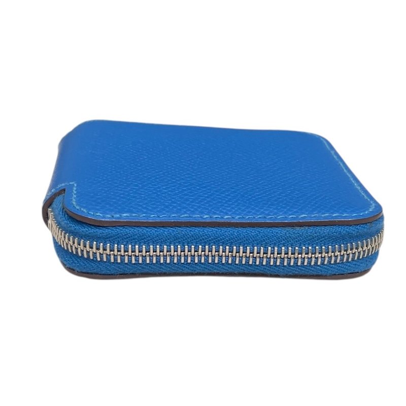 HERMES 愛馬仕 SILK IN 絲巾零錢包 EPSOM 普皮 藍色 銀釦-3