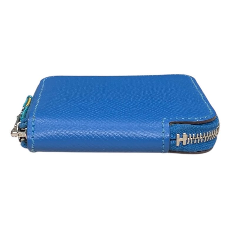 HERMES 愛馬仕 SILK IN 絲巾零錢包 EPSOM 普皮 藍色 銀釦-4