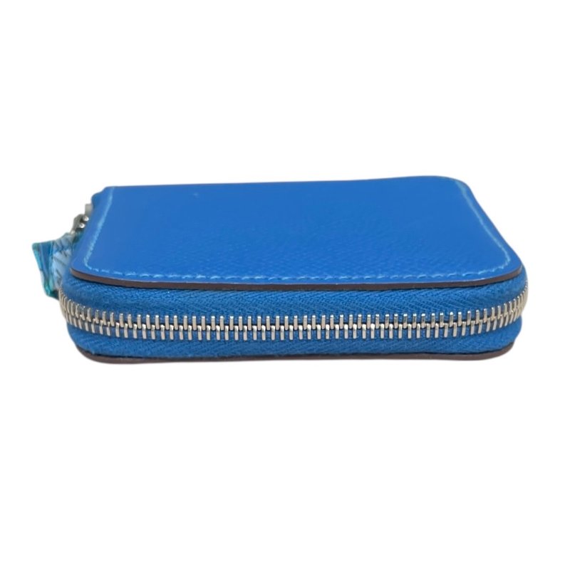 HERMES 愛馬仕 SILK IN 絲巾零錢包 EPSOM 普皮 藍色 銀釦-5