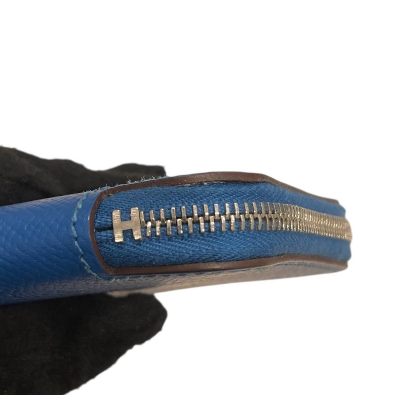 HERMES 愛馬仕 SILK IN 絲巾零錢包 EPSOM 普皮 藍色 銀釦-7