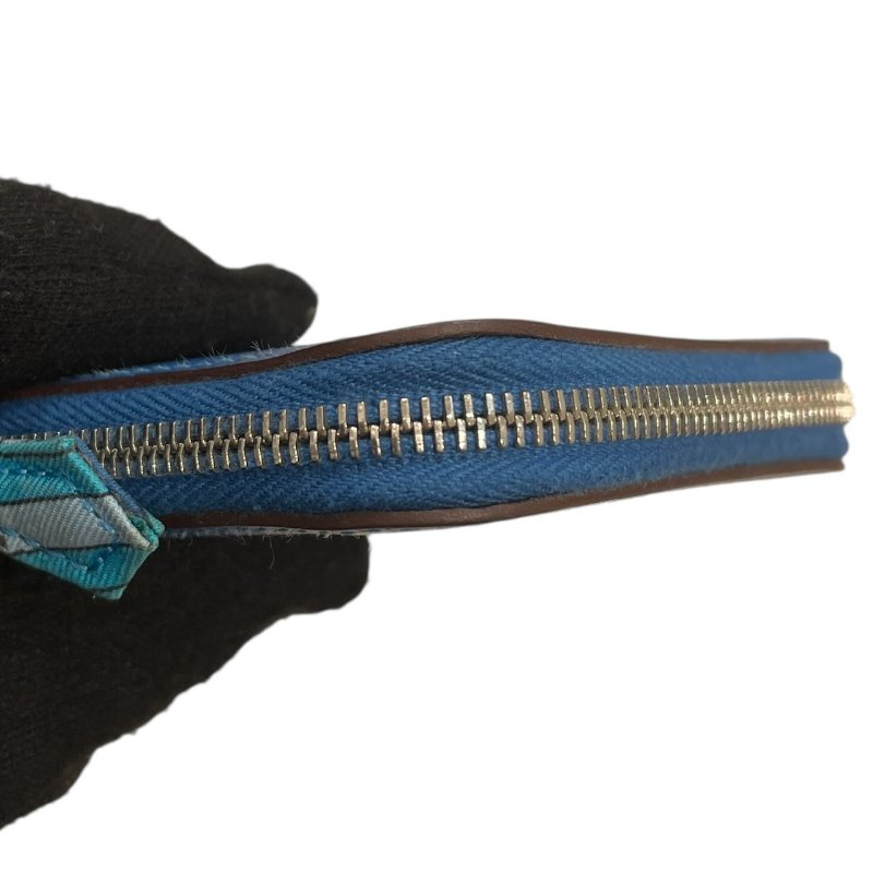 HERMES 愛馬仕 SILK IN 絲巾零錢包 EPSOM 普皮 藍色 銀釦-8