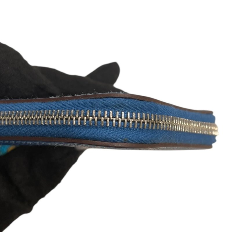 HERMES 愛馬仕 SILK IN 絲巾零錢包 EPSOM 普皮 藍色 銀釦-9