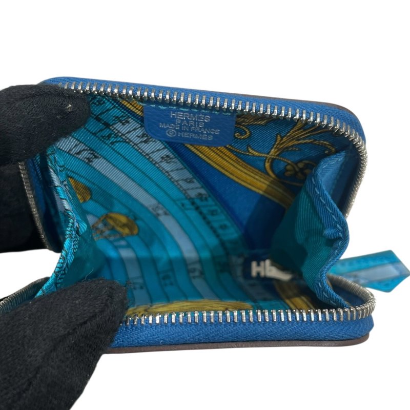HERMES 愛馬仕 SILK IN 絲巾零錢包 EPSOM 普皮 藍色 銀釦-10