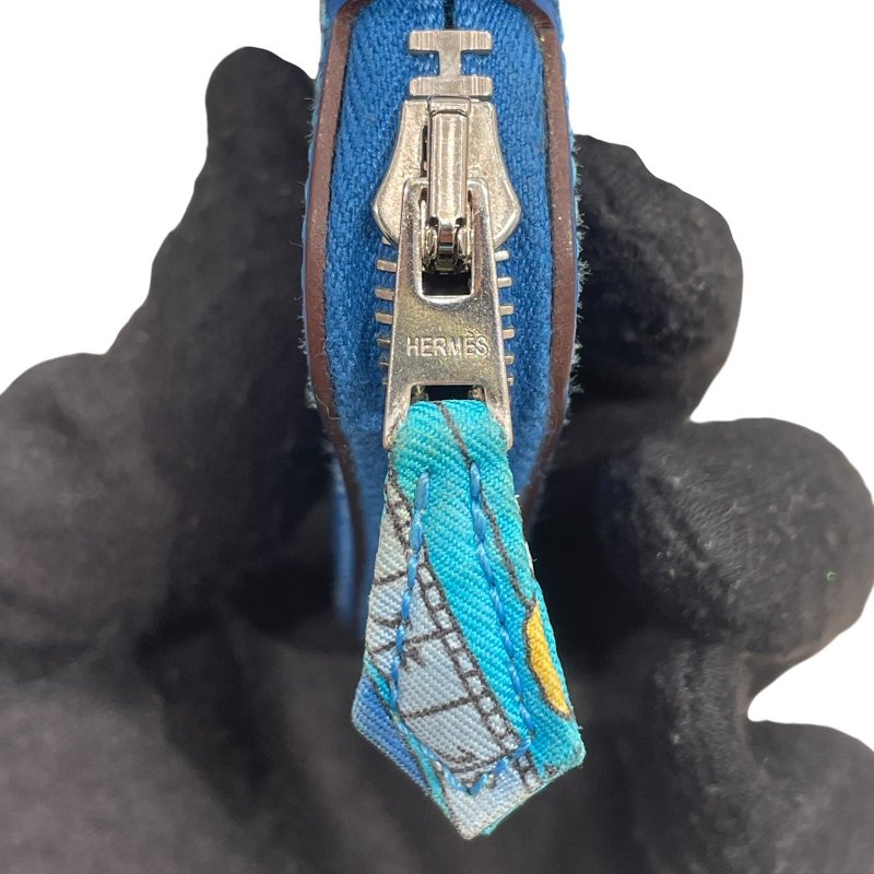 HERMES 愛馬仕 SILK IN 絲巾零錢包 EPSOM 普皮 藍色 銀釦-11