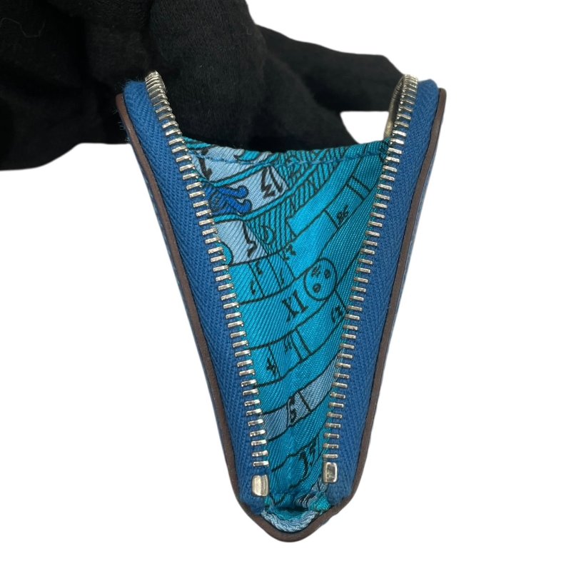 HERMES 愛馬仕 SILK IN 絲巾零錢包 EPSOM 普皮 藍色 銀釦-12