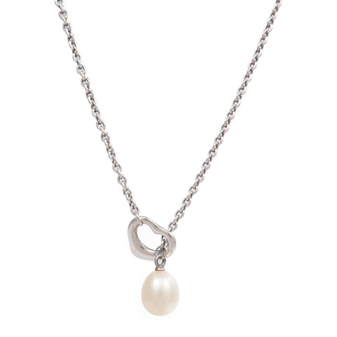 TIFFANY＆CO 925純銀Open Heart Lariat Necklace珍珠項鍊