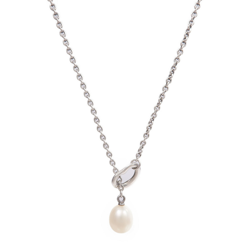 TIFFANY＆CO 925純銀Open Heart Lariat Necklace珍珠項鍊-1