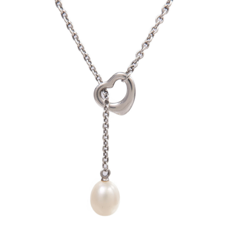 TIFFANY＆CO 925純銀Open Heart Lariat Necklace珍珠項鍊-2