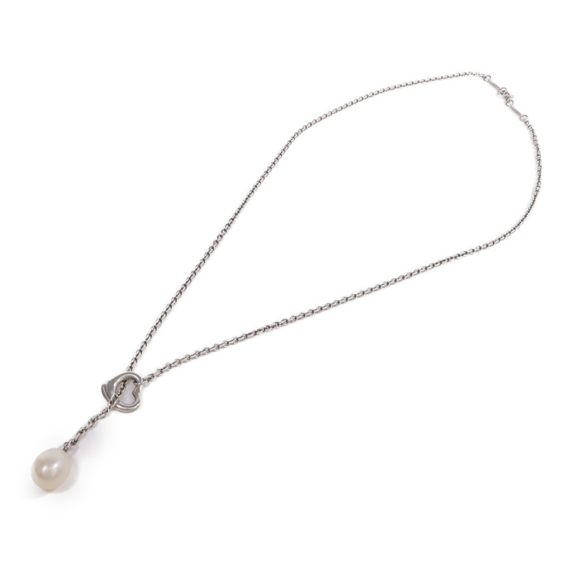 TIFFANY＆CO 925純銀Open Heart Lariat Necklace珍珠項鍊-3
