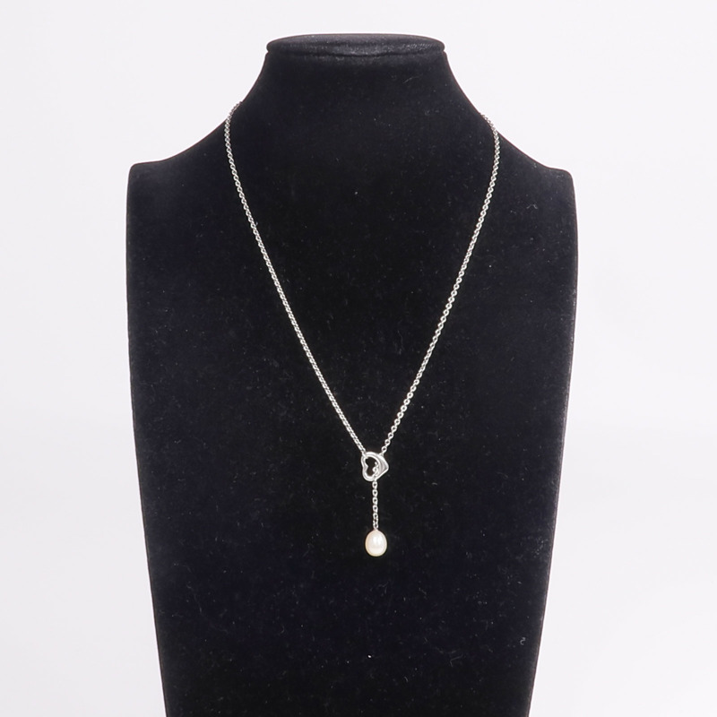 TIFFANY＆CO 925純銀Open Heart Lariat Necklace珍珠項鍊-9