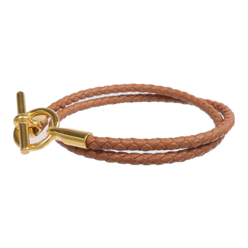 HERMES Swift皮革Glenan Double Tour Bracelet金扣手帶Gold-1