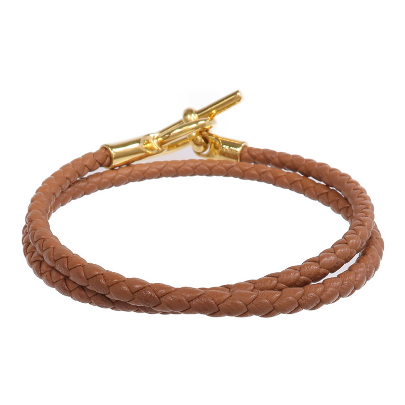 HERMES Swift皮革Glenan Double Tour Bracelet金扣手帶Gold-2