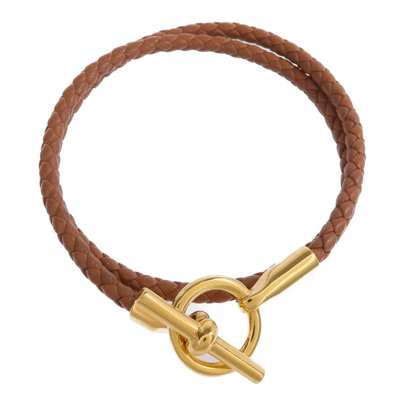 HERMES Swift皮革Glenan Double Tour Bracelet金扣手帶Gold-3