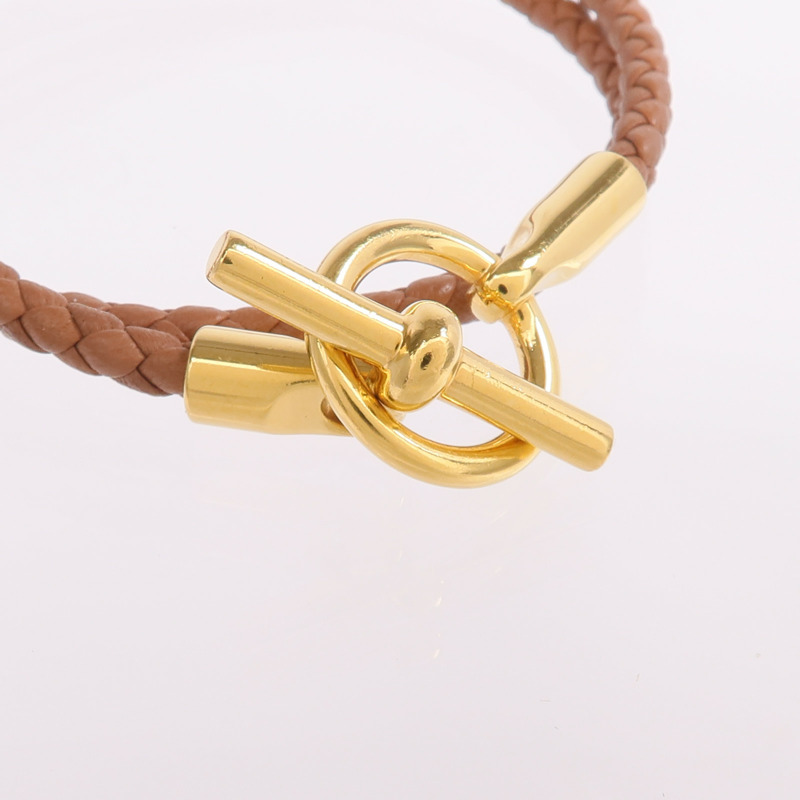 HERMES Swift皮革Glenan Double Tour Bracelet金扣手帶Gold-4