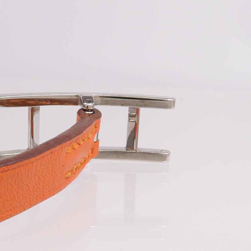 HERMES Swift皮革Behapi Double Tour Bracelet銀扣手帶Orange/Gold-5
