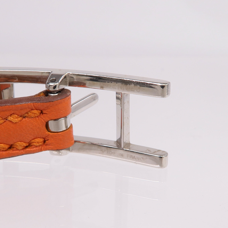 HERMES Swift皮革Behapi Double Tour Bracelet銀扣手帶Orange/Gold-6