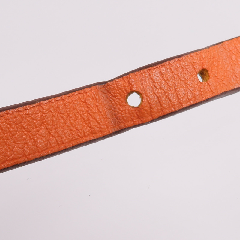 HERMES Swift皮革Behapi Double Tour Bracelet銀扣手帶Orange/Gold-8