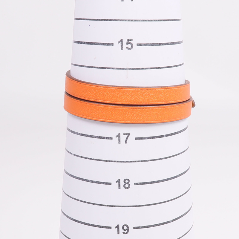 HERMES Swift皮革Behapi Double Tour Bracelet銀扣手帶Orange/Gold-9