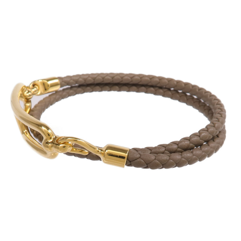 HERMES Swift皮革Roulis Double Tour Bracelet金扣手帶Etoupe-1