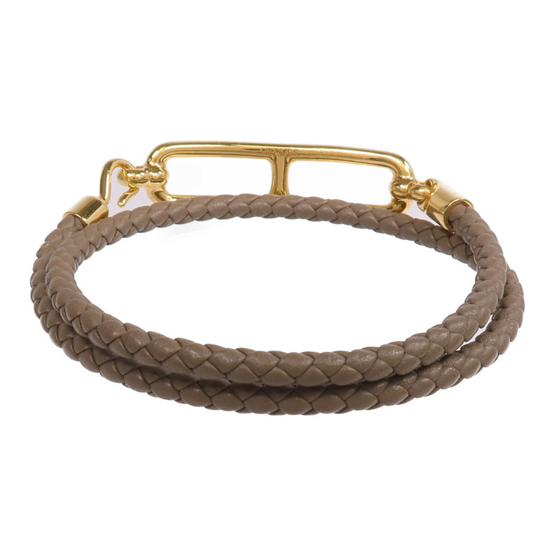 HERMES Swift皮革Roulis Double Tour Bracelet金扣手帶Etoupe-2