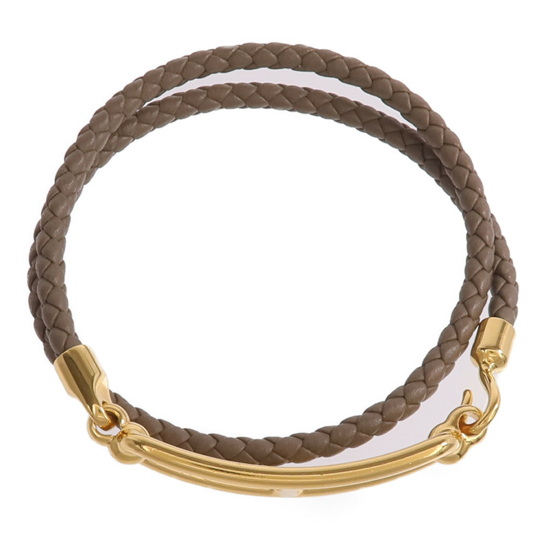 HERMES Swift皮革Roulis Double Tour Bracelet金扣手帶Etoupe-3