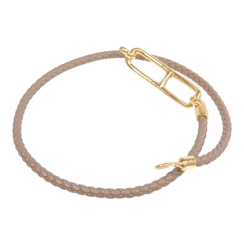 HERMES Swift皮革Roulis Double Tour Bracelet金扣手帶Etoupe-6