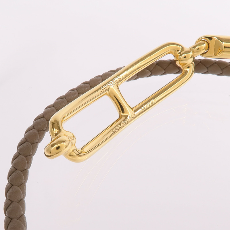HERMES Swift皮革Roulis Double Tour Bracelet金扣手帶Etoupe-7