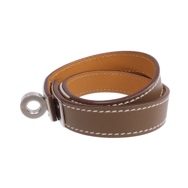 HERMES Swift皮革Kelly Double Tour Bracelet銀扣手帶Etoupe-1