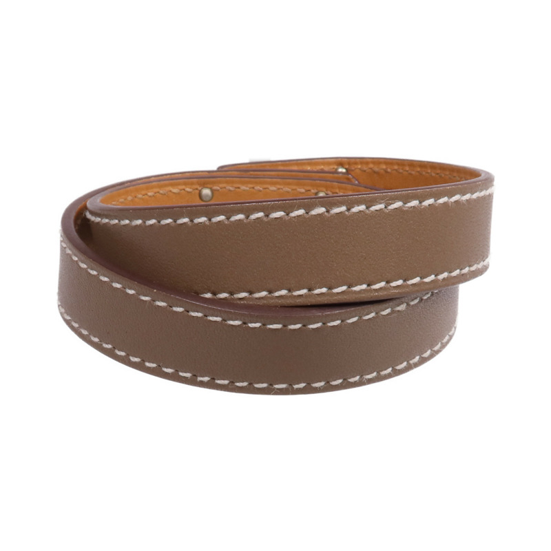 HERMES Swift皮革Kelly Double Tour Bracelet銀扣手帶Etoupe-2