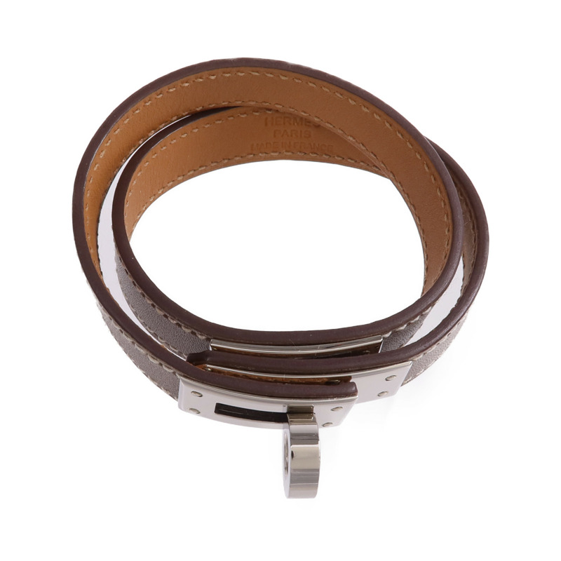 HERMES Swift皮革Kelly Double Tour Bracelet銀扣手帶Etoupe-3