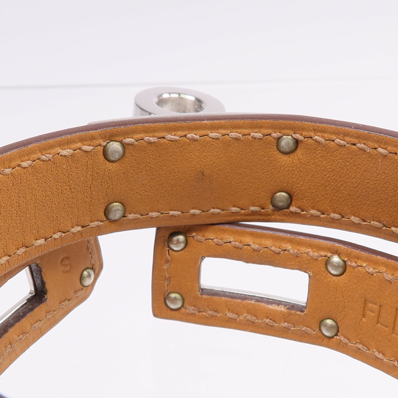 HERMES Swift皮革Kelly Double Tour Bracelet銀扣手帶Etoupe-9