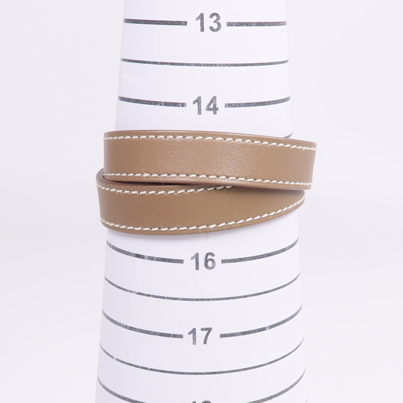 HERMES Swift皮革Kelly Double Tour Bracelet銀扣手帶Etoupe-10