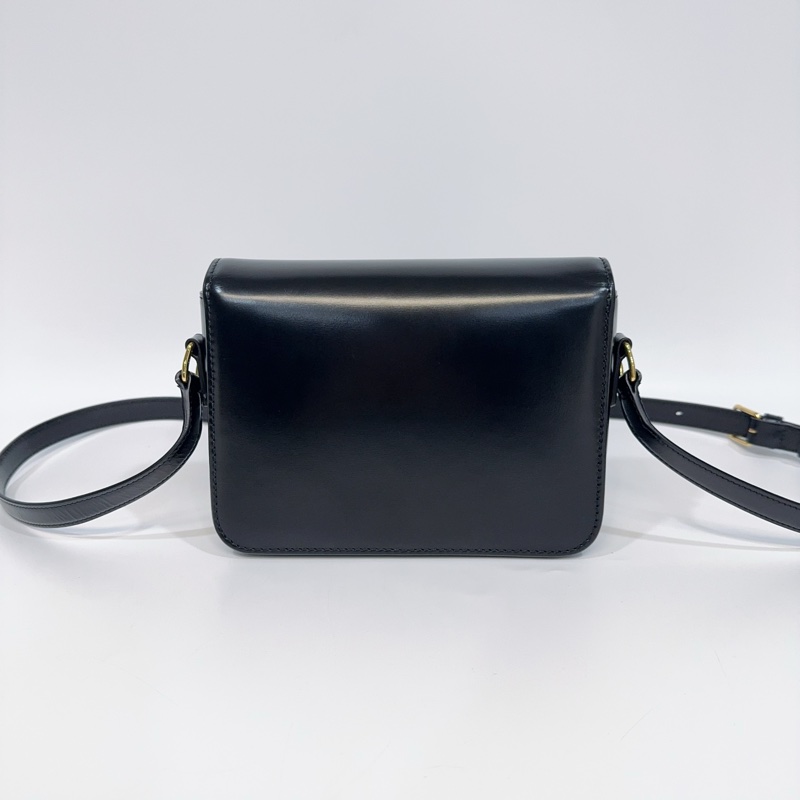 Celine 黑色牛皮金釦凱旋門斜背包-8