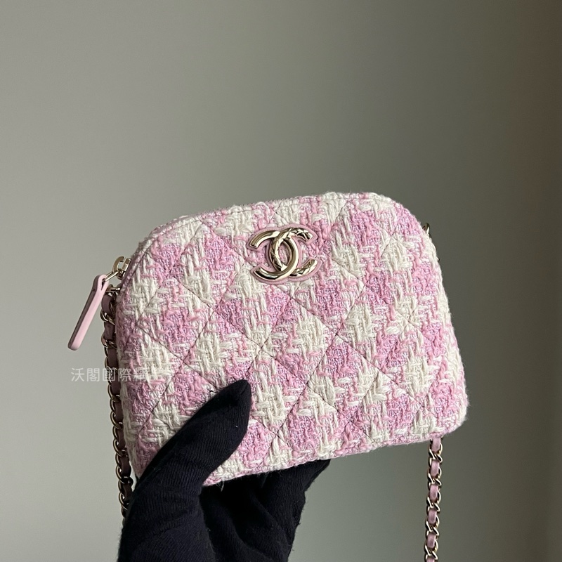 Chanel VIP限定千鳥格粉色貝殼包-0