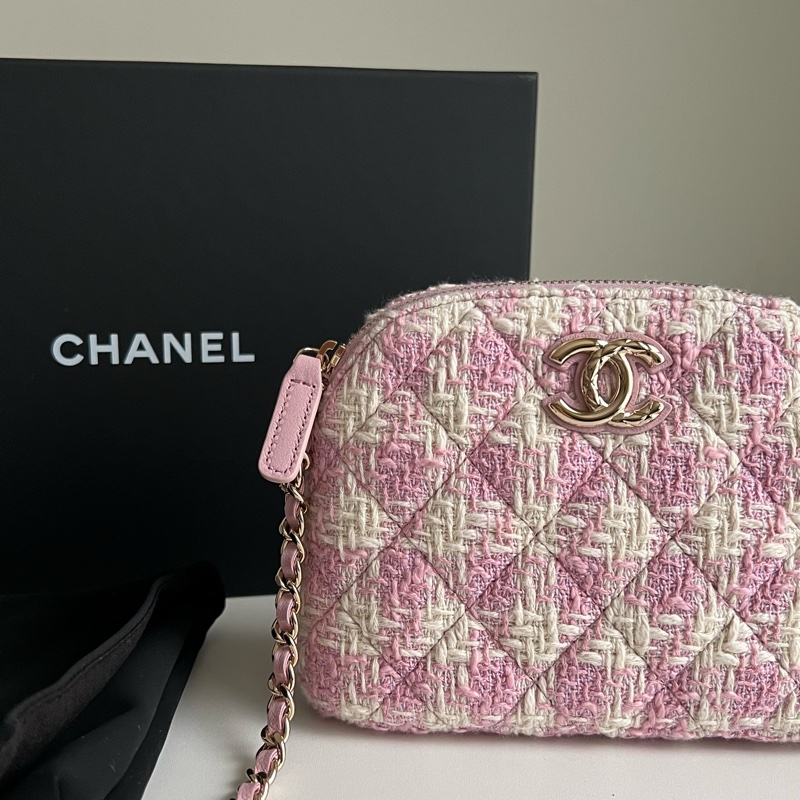 Chanel VIP限定千鳥格粉色貝殼包-5