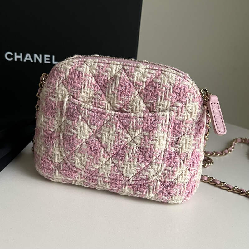 Chanel VIP限定千鳥格粉色貝殼包-6