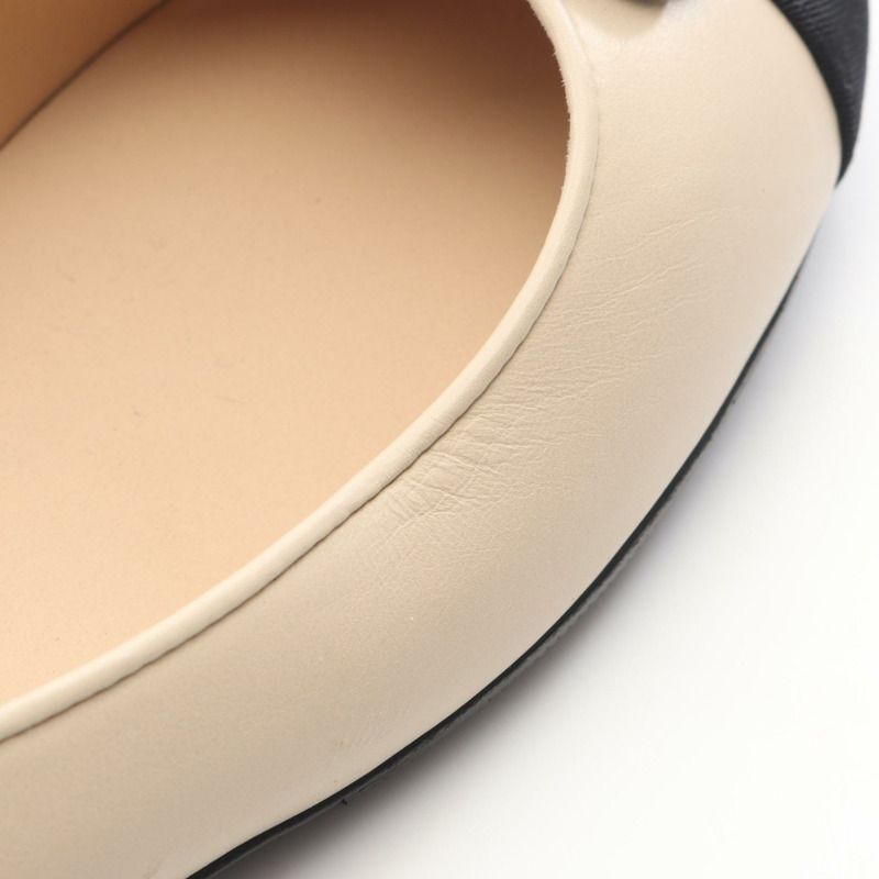 香奈兒山茶花 COCO Mark 高跟鞋 #36 1/2 皮革 織物 米色 黑色 二手 CC-6