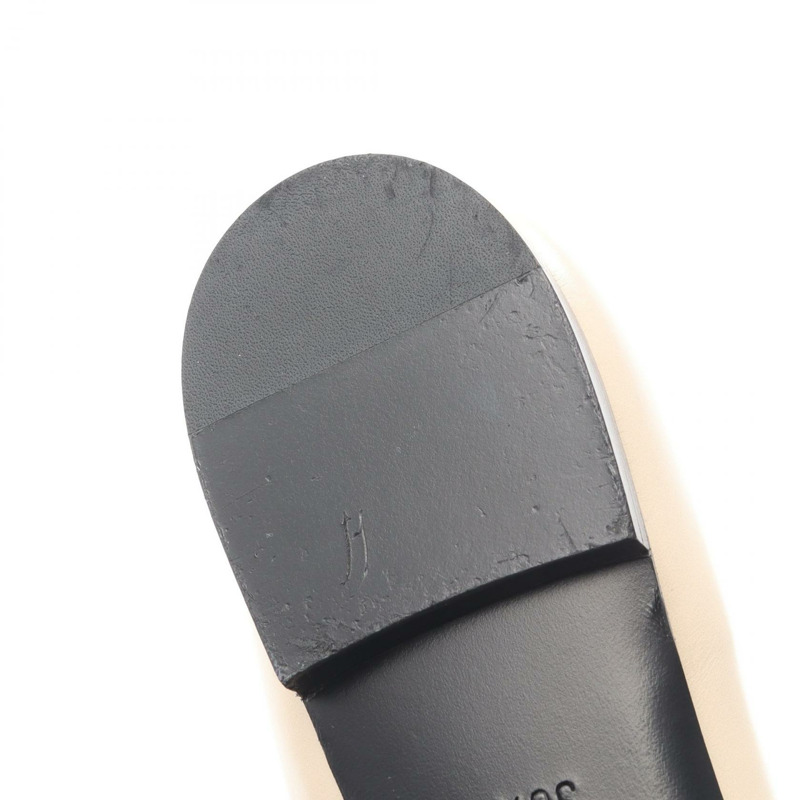 香奈兒山茶花 COCO Mark 高跟鞋 #36 1/2 皮革 織物 米色 黑色 二手 CC-7