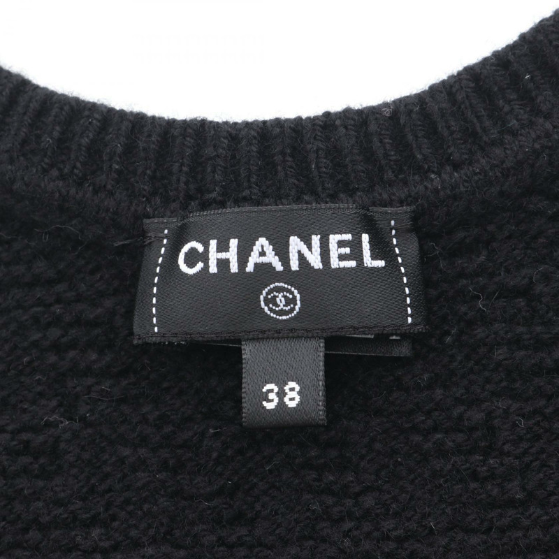香奈兒 COCO 標誌鏈條飾邊無袖連身裙 #38 羊絨黑色二手女裝 CC-2