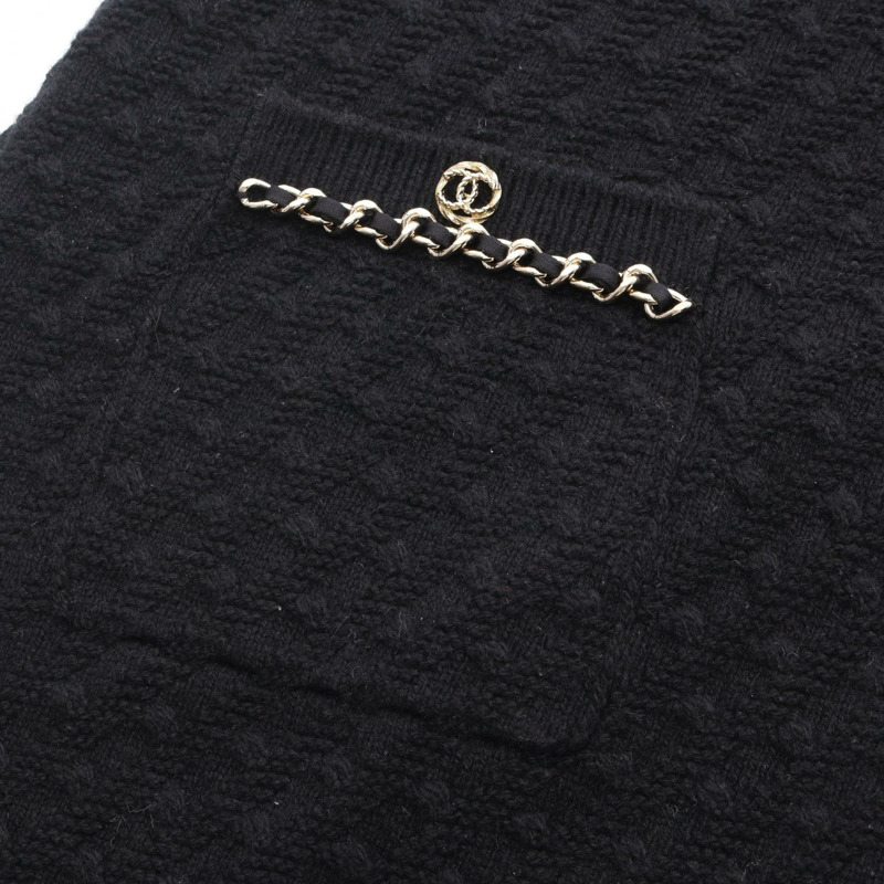香奈兒 COCO 標誌鏈條飾邊無袖連身裙 #38 羊絨黑色二手女裝 CC-5