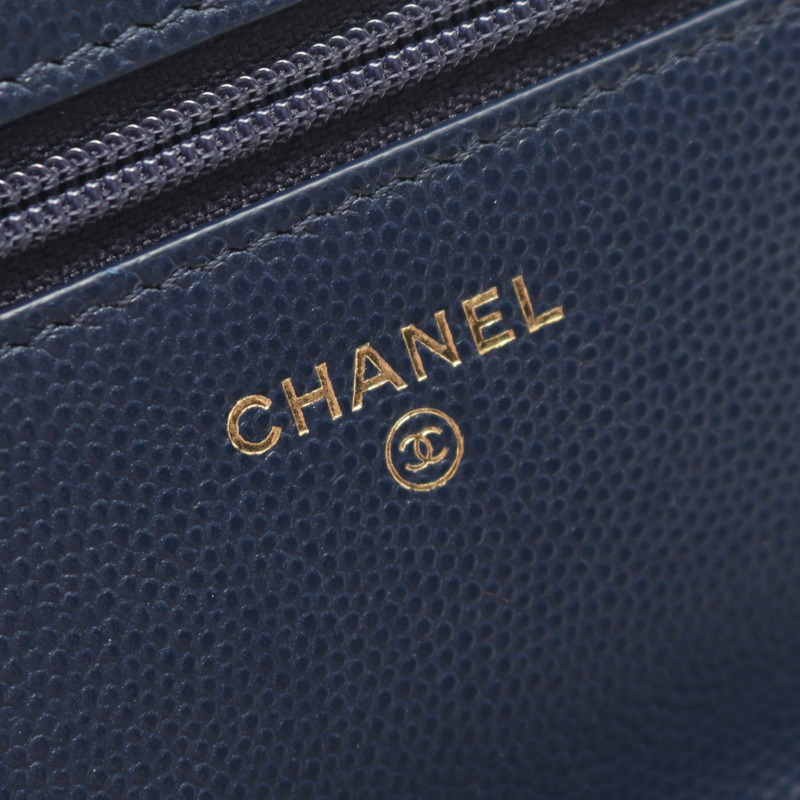 香奈兒 (CHANEL) 2019 絎縫鏈條肩包皮夾 WOC 皮革 海軍藍 GHW 二手 CC-3