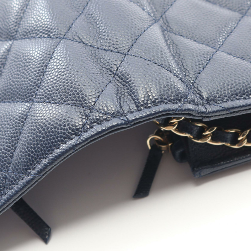 香奈兒 (CHANEL) 2019 絎縫鏈條肩包皮夾 WOC 皮革 海軍藍 GHW 二手 CC-6