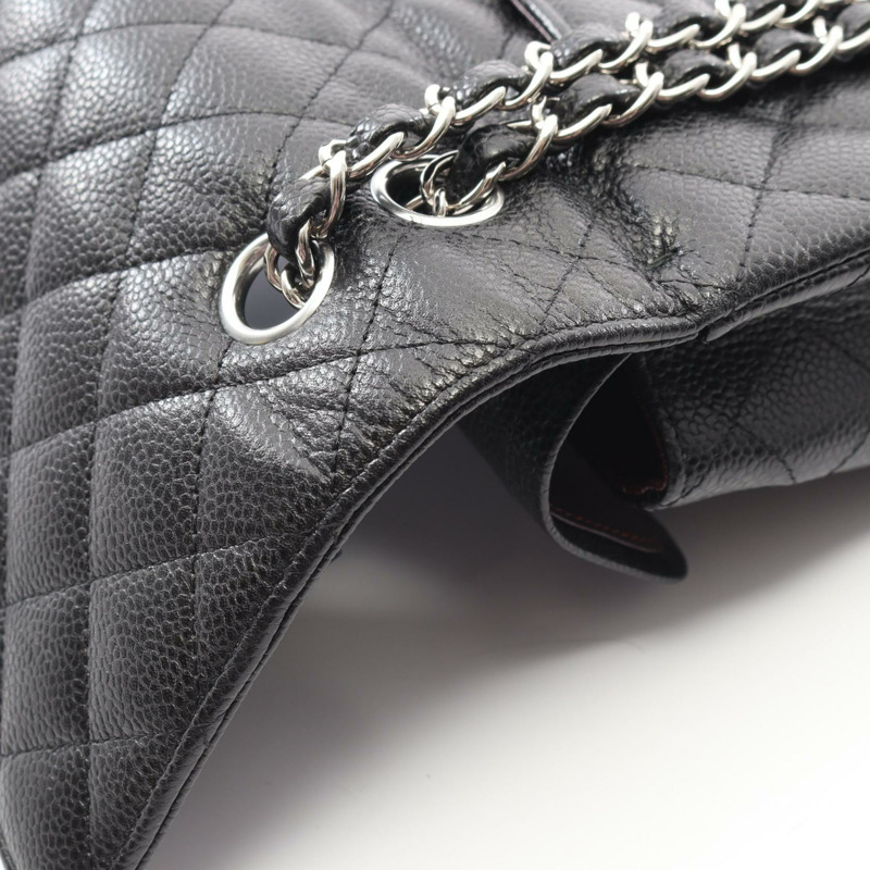 香奈兒 (CHANEL) Matelasse W 翻蓋鏈條單背包 A01112 黑色皮革 SHW 二手 CC-7